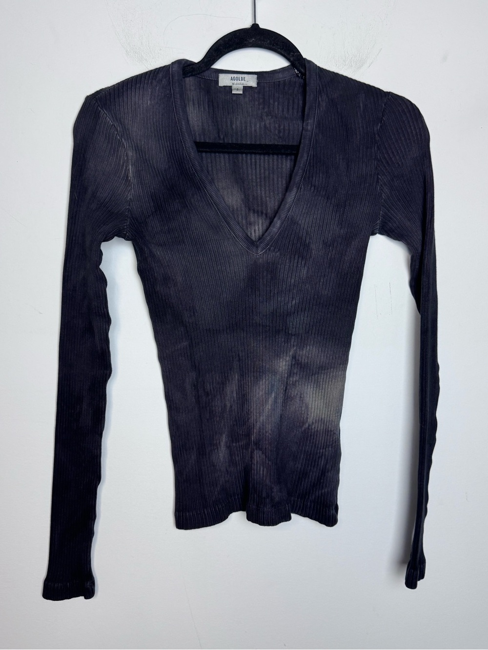 Agolde Tavi Ribbed Top V Neck Small